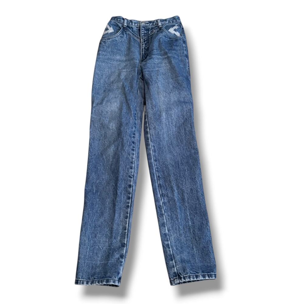 Vintage Roper High Rise Western Mom Jeans Arrow Pocket Acid Wash Long Length